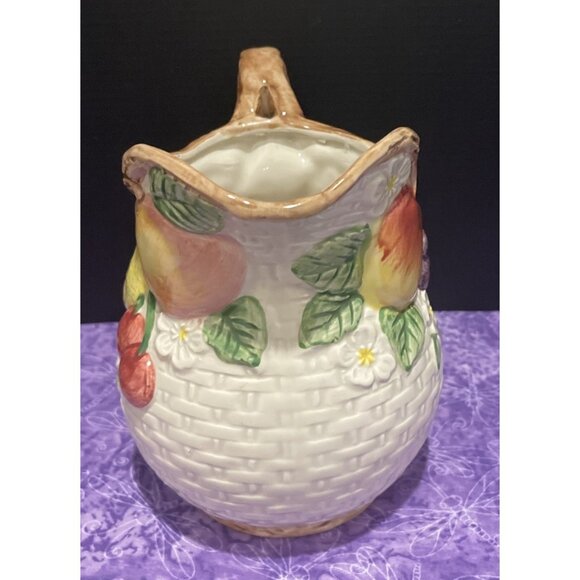 Vintage Fitz and Floyd Pitcher Fruit Flair Basket Weave 3/4 QT 1990 Cottagecore - Picture 2 of 6